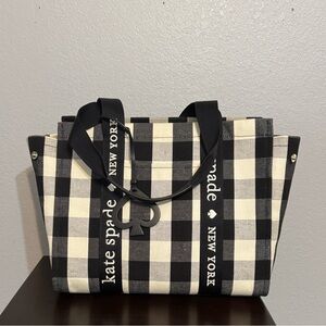 kate spade Black & Cream Gingham Logo Tote
